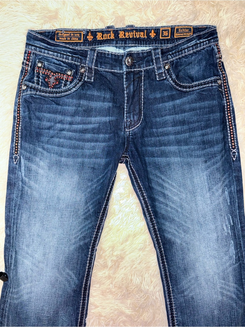 Rock Revival Men’s Denim Blue Jeans Relaxed Straight Echtar Size 36x30 - Picture 2 of 16